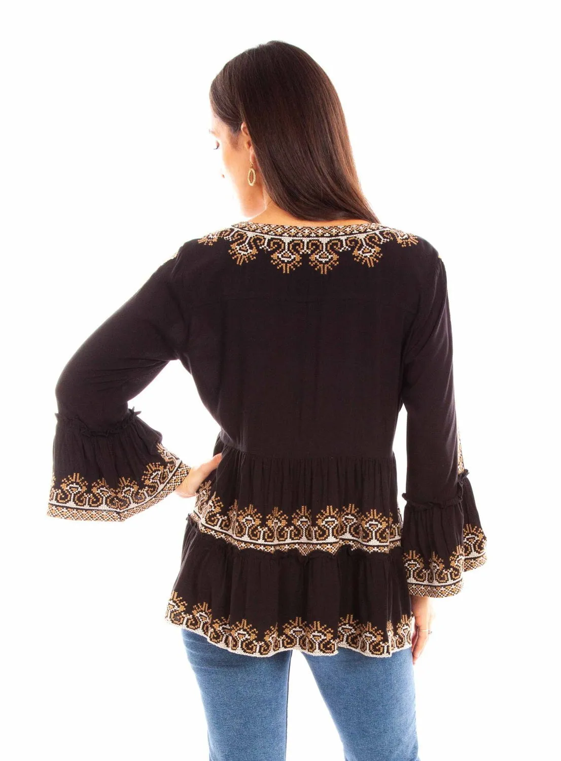 birthday party Local Favorite Scully Womens Split Neck Button Black 100% Cotton L/S Tunic