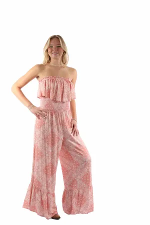 Scully Womens Strapless Ruffle Trim Dusty Pink Lyocell S/L Jumpsuit Trendy Cut Earthy Music Event Scully Womens Strapless Ruffle Trim Dusty Pink Lyocell S/L Jumpsuit