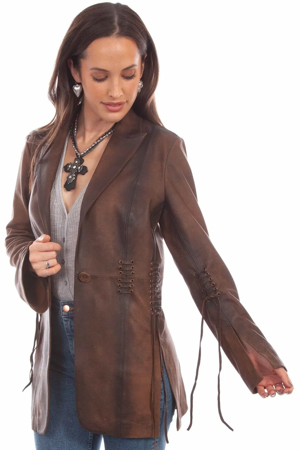 Work Meeting Relaxed Style Scully Womens Stylish Blazer Vintage Brown Leather Leather Jacket
