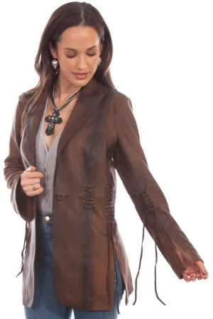Scully Womens Stylish Blazer Vintage Brown Leather Leather Jacket Flow Fit Modern Couple Look Festival Outfit Date Night Professional Wear Scully Womens Stylish Blazer Vintage Brown Leather Leather Jacket