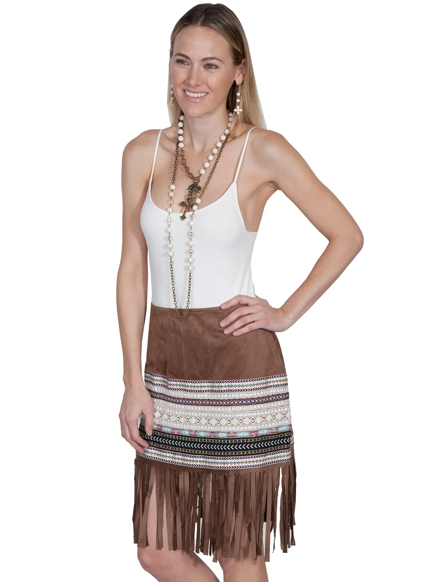 Contemporary Vibe Rainy Day Brunch Outfit Scully Womens Tan Polyester Taping Skirt