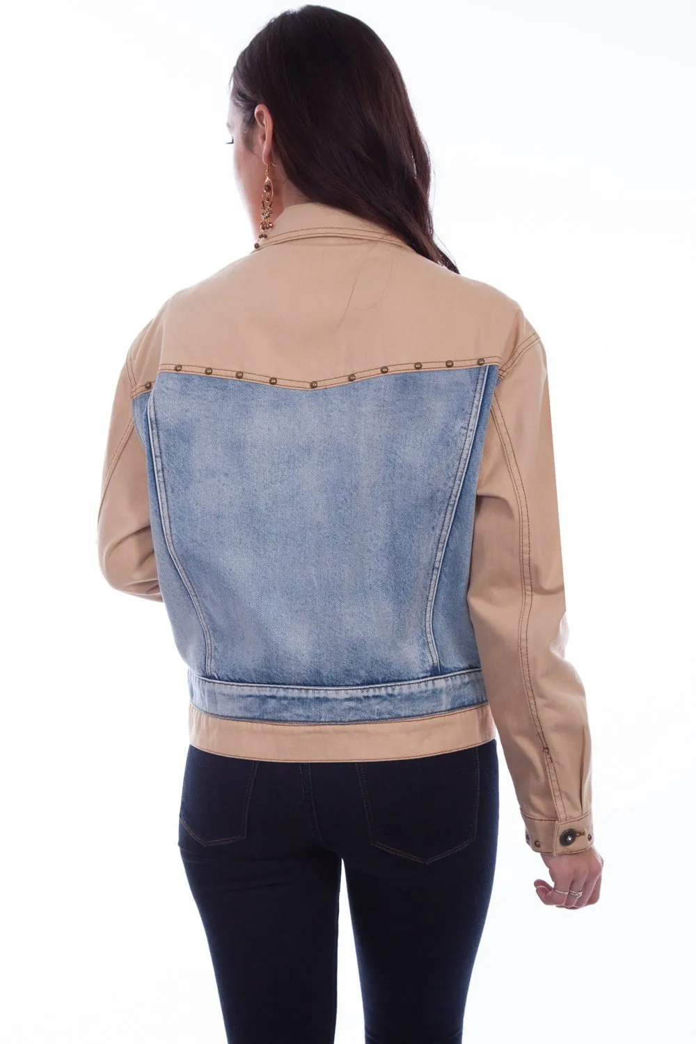 Scully Womens Tan/Blue 100% Cotton Two-Tone Denim Jacket Softened Texture Subtle Look