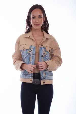 Scully Womens Tan/Blue 100% Cotton Two-Tone Denim Jacket Daily Trust All Size Fit Responsible Denim Production Scully Womens Tan/Blue 100% Cotton Two-Tone Denim Jacket