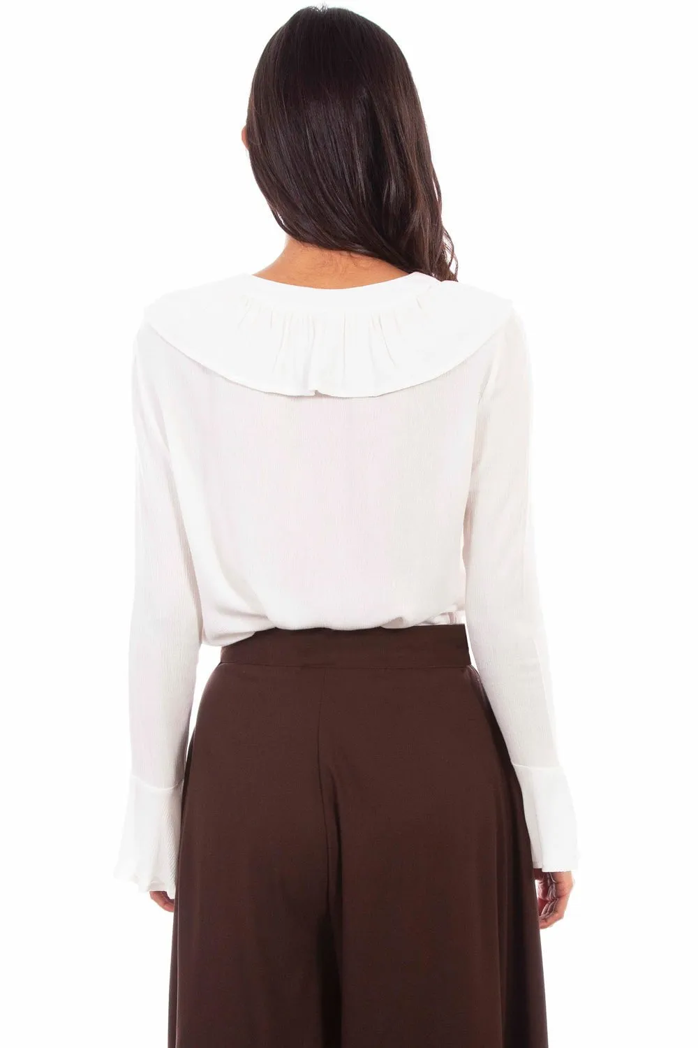 Breathable Layer fade resistant color Scully Womens Tie Front Ruffle White 100% Rayon L/S Blouse