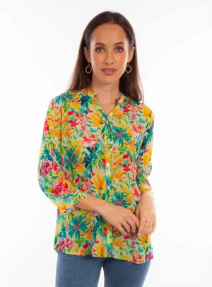 Scully Womens Tropical Print Tropical Viscose 3/4 Sleeve S/S Blouse Tear Resistant Reinforcements Workwear Option Designer Look Scully Womens Tropical Print Tropical Viscose 3/4 Sleeve S/S Blouse