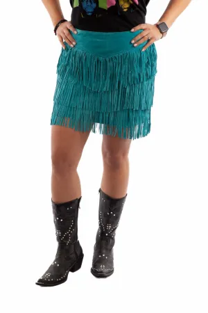 Scully Womens Turquoise Leather Tiered Fringe Skirt Premium Quality Scully Womens Turquoise Leather Tiered Fringe Skirt City Walk Comfy Weekend Getaway