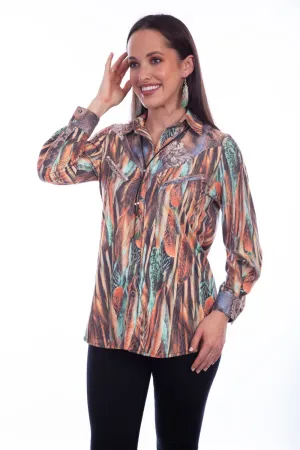 Scully Womens Turquoise Polyester Ornament Feather L/S Shirt Eco Friendly Dye Scully Womens Turquoise Polyester Ornament Feather L/S Shirt Party Look Classic Wear