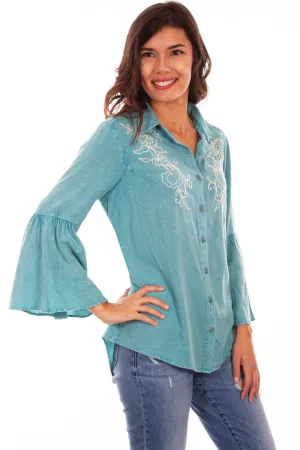 Scully Womens Turquoise Rayon Ivory L/S Blouse Simple Fit Scully Womens Turquoise Rayon Ivory L/S Blouse Spring Mood Affordable