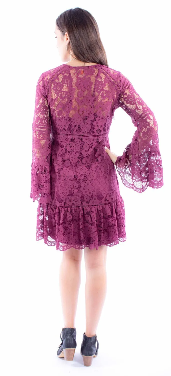 Artist Vibe Smooth Weekend Warrior Creative Look Modern Scully Womens Two Piece Lace Merlot Cotton Blend L/S Dress