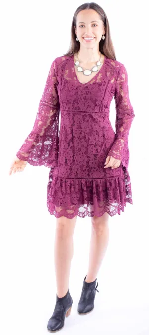 Scully Womens Two Piece Lace Merlot Cotton Blend L/S Dress Versatile Design Smart Casual Modern Rainy Day Outfit Basic Scully Womens Two Piece Lace Merlot Cotton Blend L/S Dress