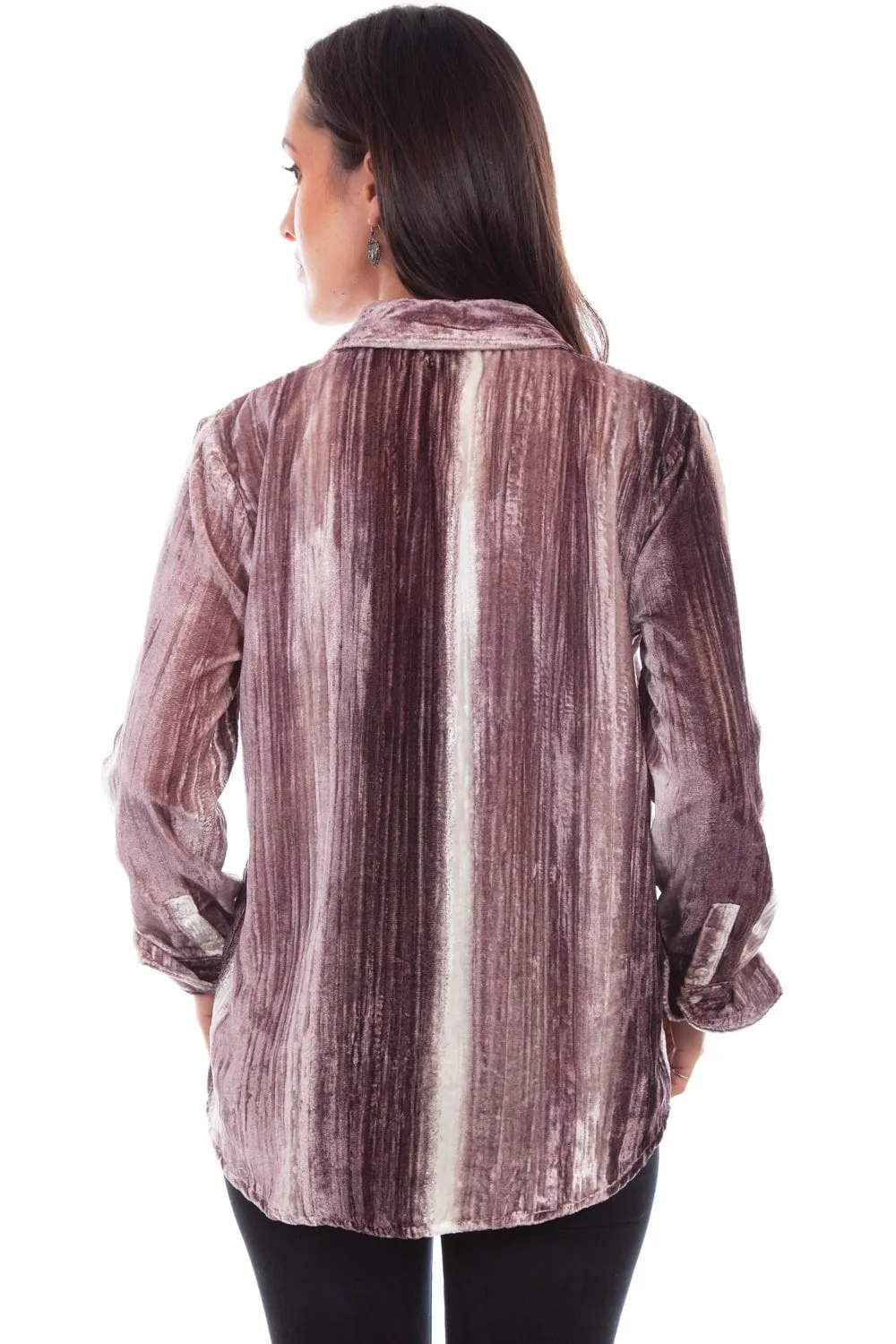 Preppy Vibe Scully Womens Velvet Stripe Plum/White 75% Viscose/25% Nylon L/S Shirt