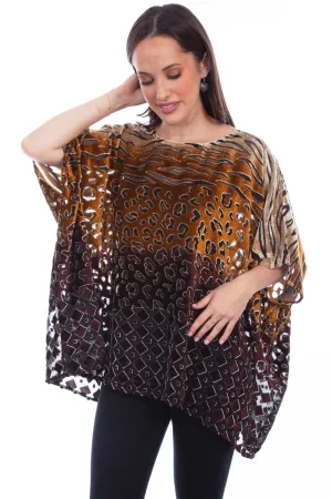 Scully Womens Velvety Burnout Brown Ombre Nylon Viscose Poncho Go With Anything Weekend Style Casual Parent Style Scully Womens Velvety Burnout Brown Ombre Nylon Viscose Poncho