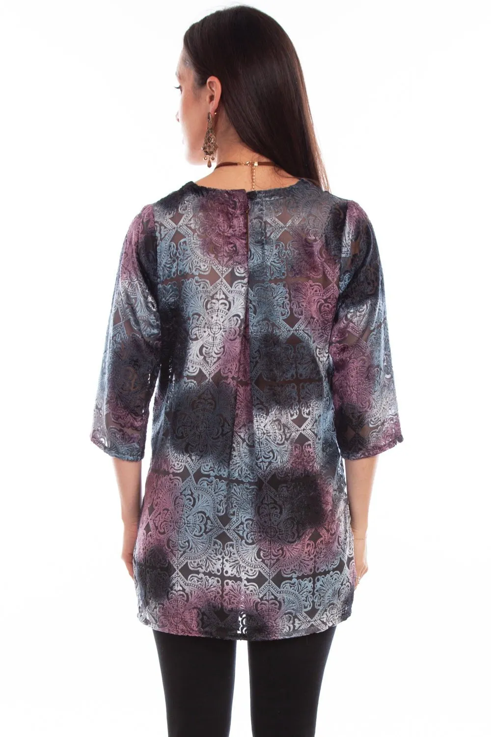 Scully Womens Velvety Pattern Bordeaux Nylon Viscose 3/4 Sleeve S/S Tunic Abstract print
