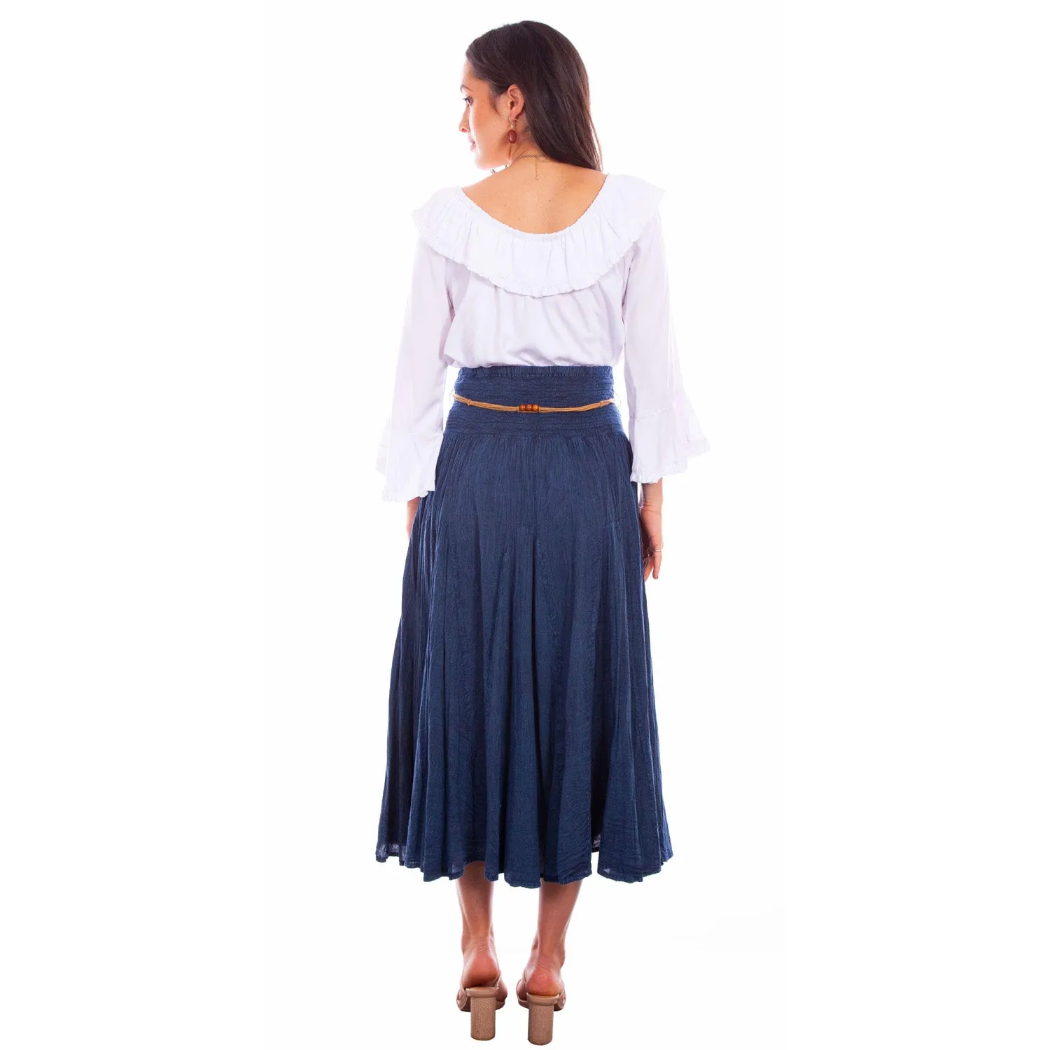 Simple Aesthetic Scully Womens Vertical Panel Full Length Dark Blue 100% Cotton Skirt