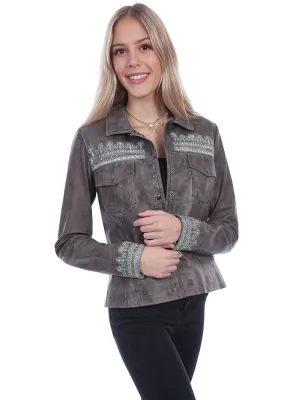 Scully Womens Vintage Beaded Grey Leather Leather Jacket Breathable Style Flex Knit Waist Panel Fit Anytime Scully Womens Vintage Beaded Grey Leather Leather Jacket