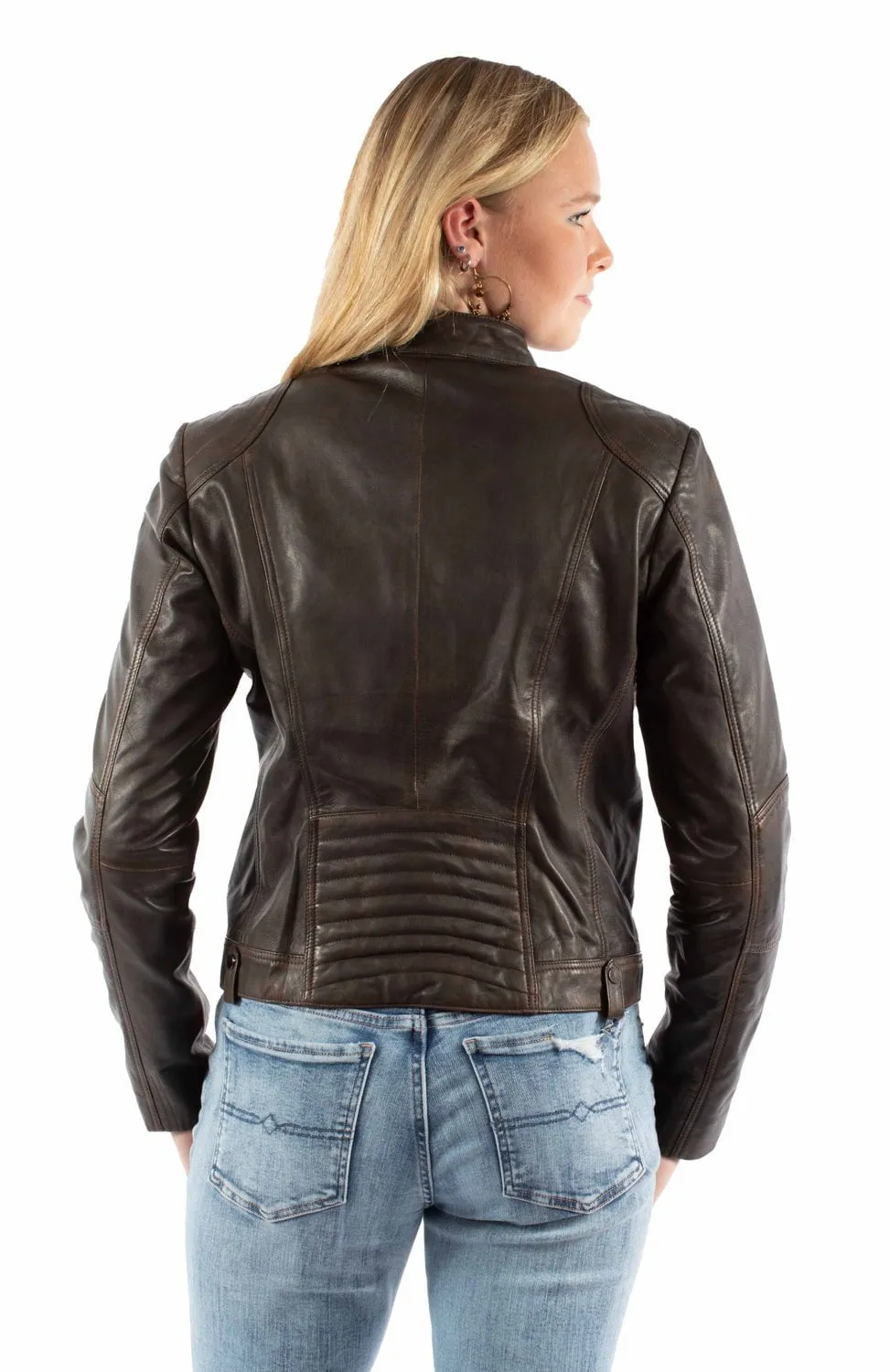 Scully Womens Vintage Cafe Racer Brown Lamb Leather Leather Jacket Natural Fit Trusted Outfit