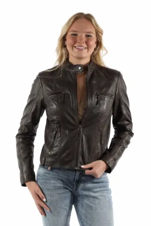 Scully Womens Vintage Cafe Racer Brown Lamb Leather Leather Jacket Eco Friendly Dye Office Wear Chill Outfit Date Night Scully Womens Vintage Cafe Racer Brown Lamb Leather Leather Jacket