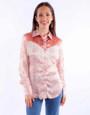 Scully Womens Vintage Rodeo Peach 100% Polyester L/S Blouse Glossy Look Festival Fashion Soft Material Scully Womens Vintage Rodeo Peach 100% Polyester L/S Blouse