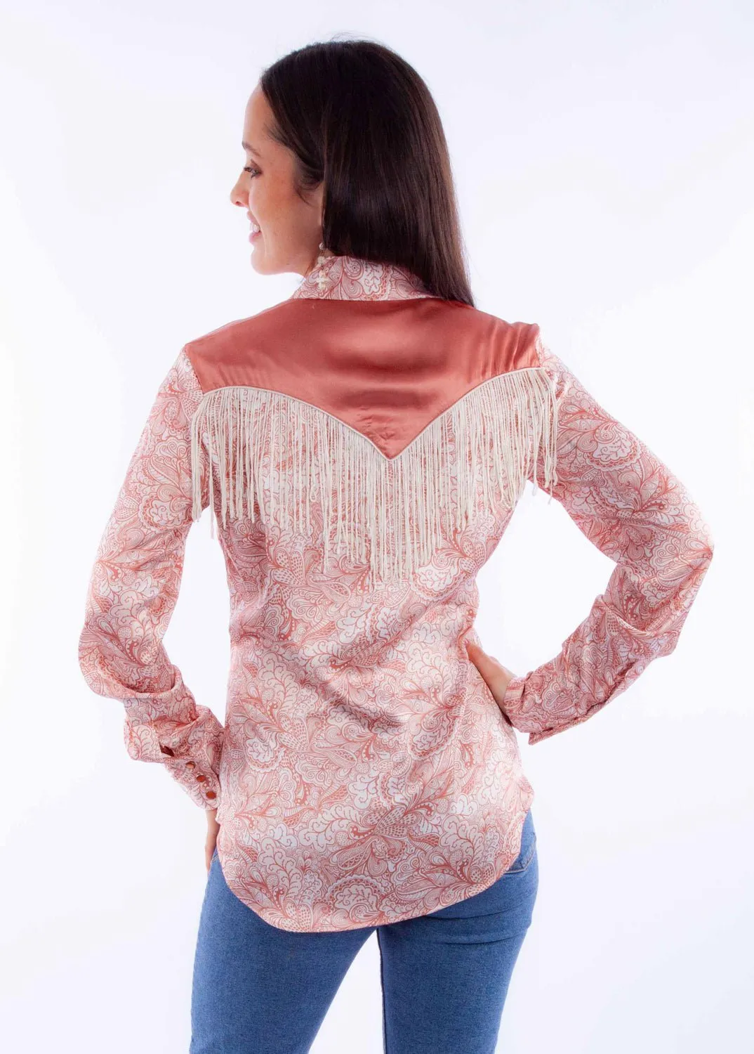 Comfy Fit Scully Womens Vintage Rodeo Peach 100% Polyester L/S Blouse