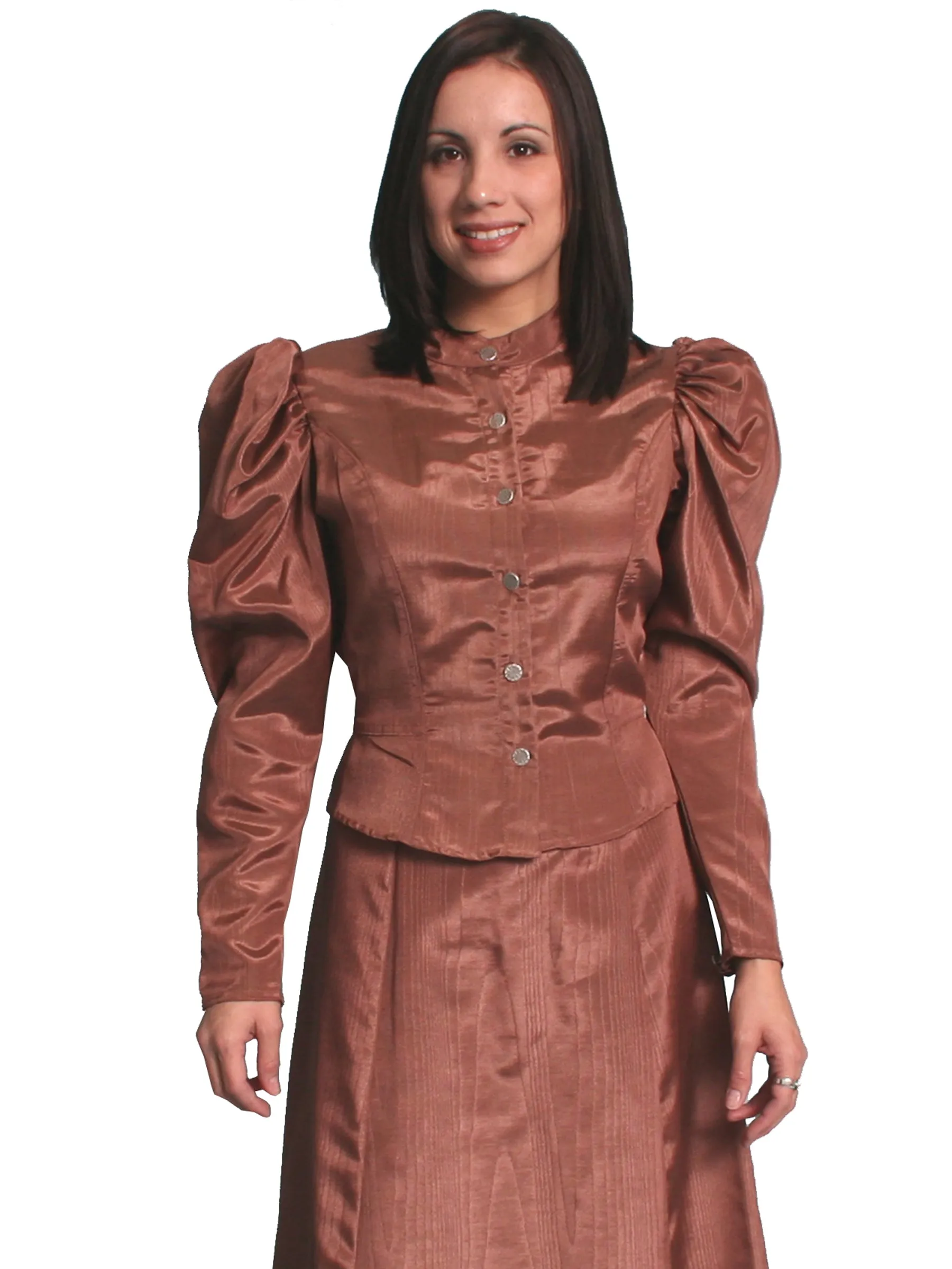 Weekend Style Stretch Bold Look Chic Appearance Scully Womens Wahmaker 1880s Style Blouse Chocolate Poly Blend Moire L/S