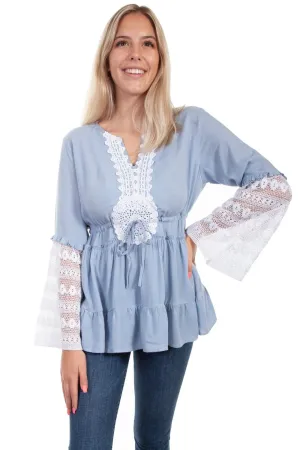 Scully Womens Wedgewood Blue Rayon Dreamcatcher L/S Blouse Real World Fit Scully Womens Wedgewood Blue Rayon Dreamcatcher L/S Blouse Odor Control Treatment