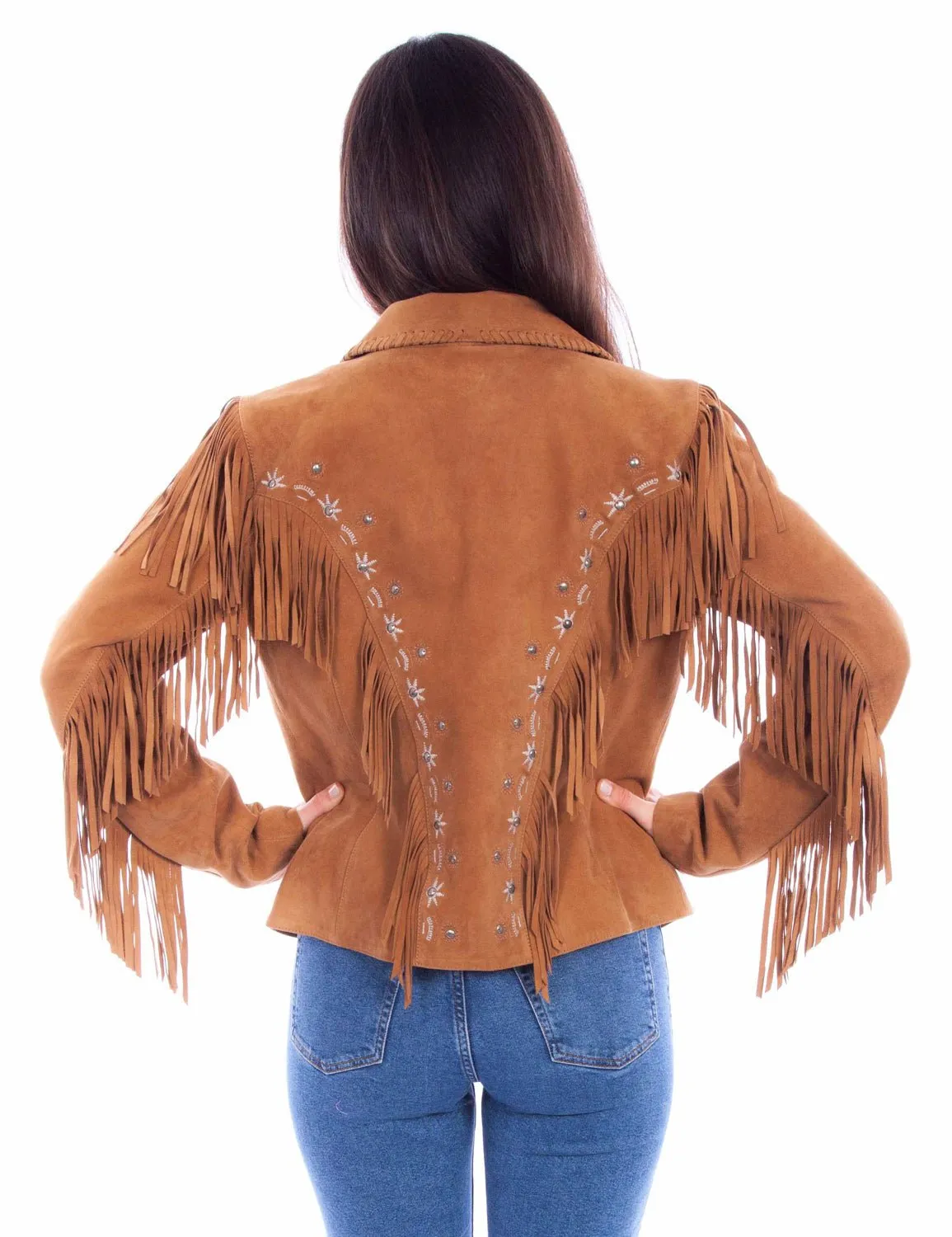Scully Womens Western Fringe Button Tan Leather Leather Jacket Classic Autumn Days Adult Fashion Everyday Style