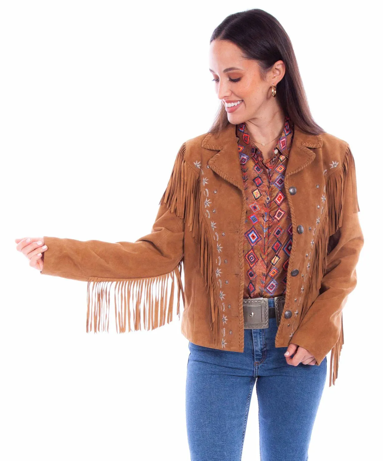Scully Womens Western Fringe Button Tan Leather Leather Jacket Outfit Mix