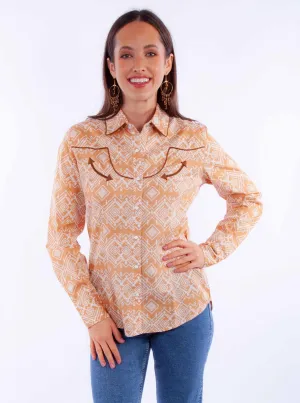 Scully Womens Western Geometric Ginger 100% Cotton L/S Shirt Elegant Finish Simple Style Scully Womens Western Geometric Ginger 100% Cotton L/S Shirt