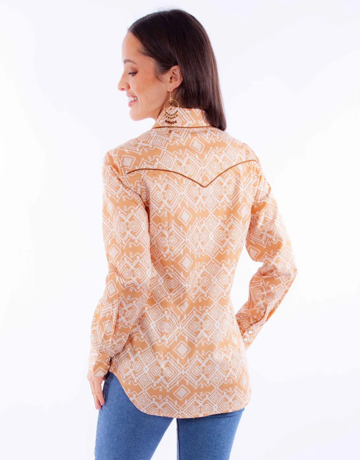 Stylish Detail Mountain Escape Scully Womens Western Geometric Ginger 100% Cotton L/S Shirt