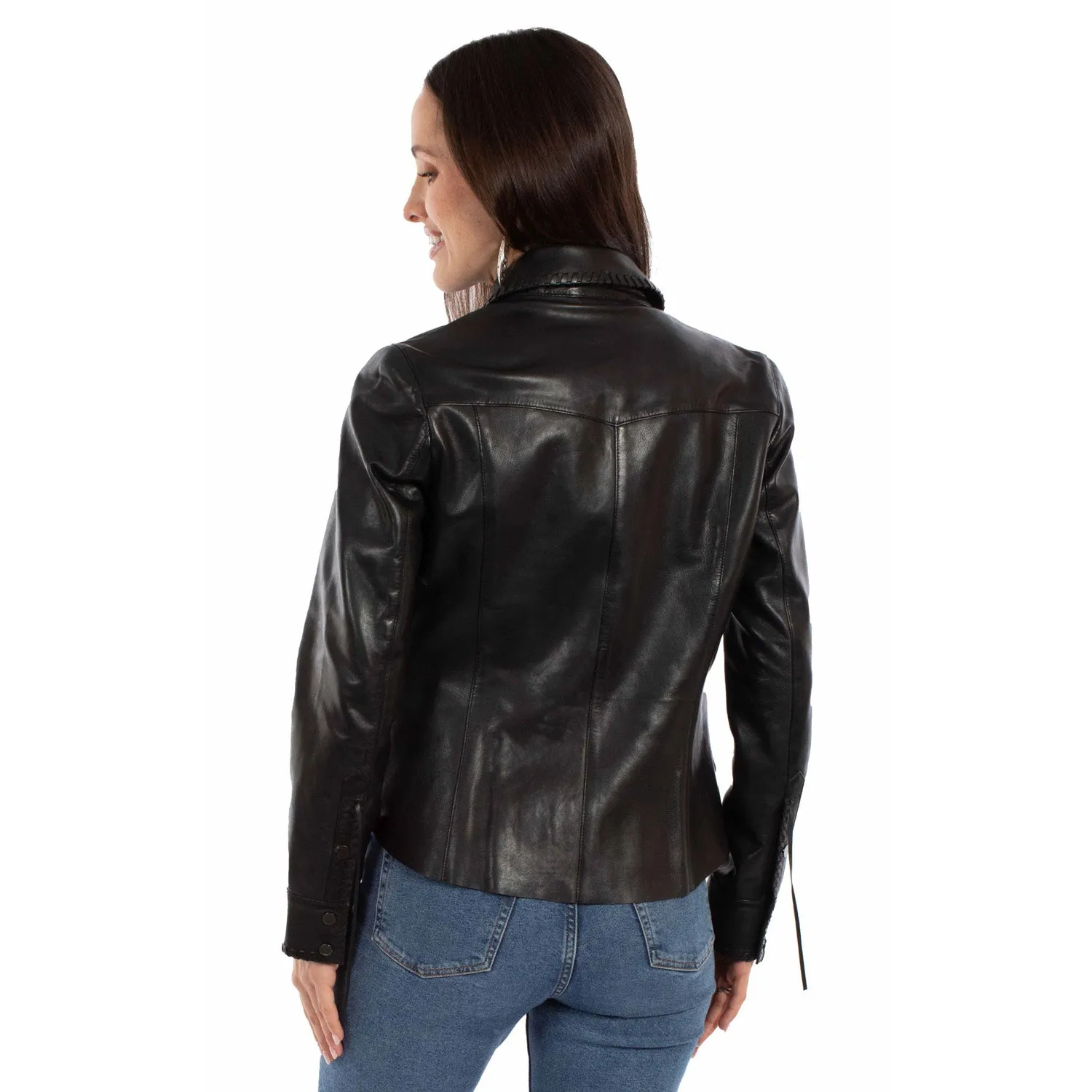 Minimal Shrinkage Fabric Scully Womens Western Snap Black Leather Leather Jacket