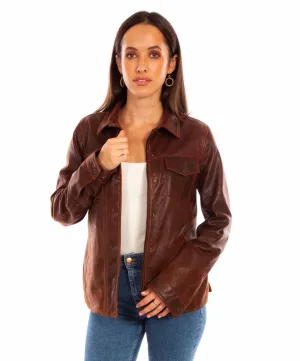 Scully Womens Western Snap Front Brown Leather Leather Jacket Rigid Structure Sunny Vibes Vibrant Relaxed Style Scully Womens Western Snap Front Brown Leather Leather Jacket