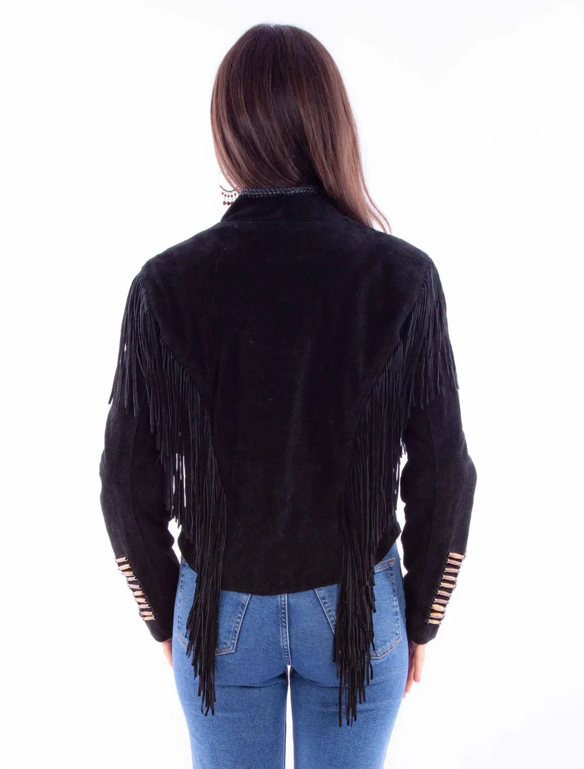 Scully Womens Whip Stitch Fringe Black Leather Leather Jacket Textured Family Style Autumn Days