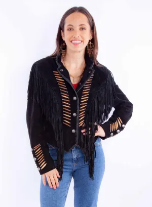 Scully Womens Whip Stitch Fringe Black Leather Leather Jacket Bold Cut Scully Womens Whip Stitch Fringe Black Leather Leather Jacket Spring Attire