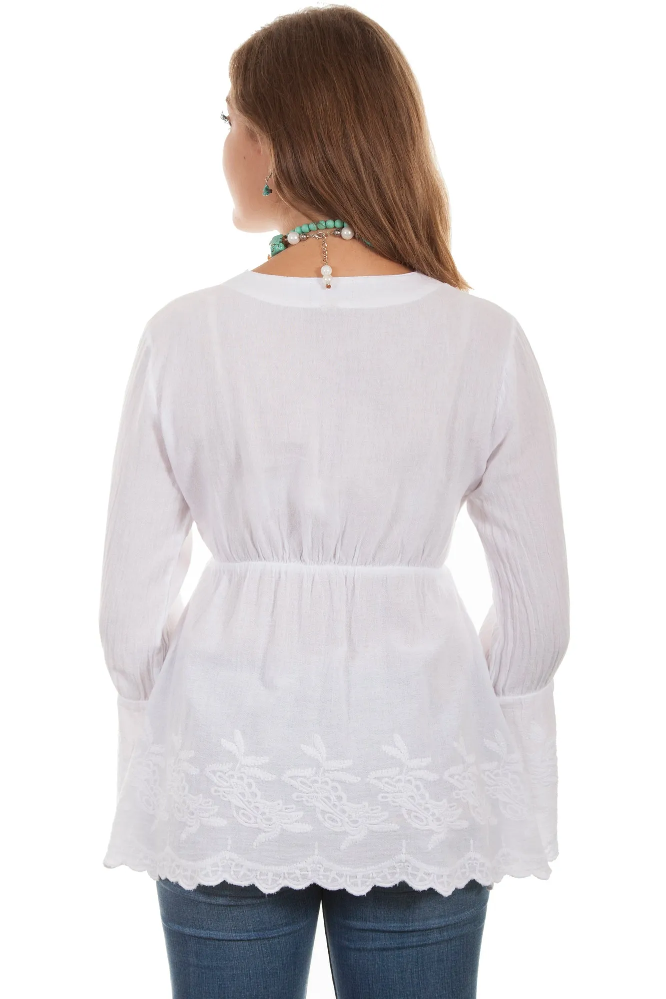 Scully Womens White 100% Cotton Boho L/S Tunic No Fuss Wear