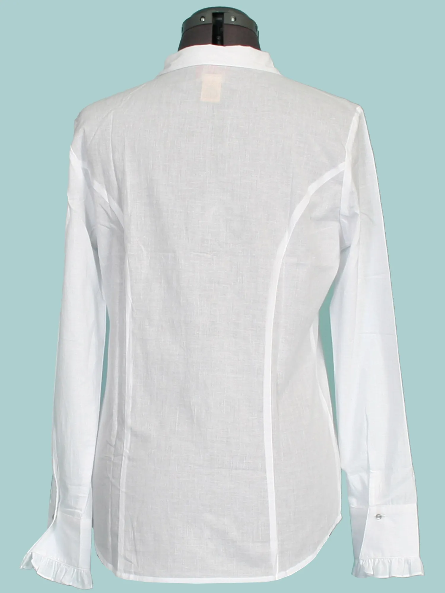 Party Look Modern Minimalist Scully Womens White 100% Cotton Center Ruffle L/S Blouse