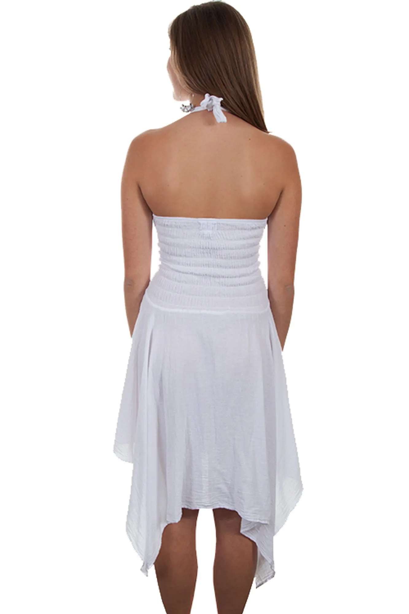 Evening Stroll Urban Explorer Scully Womens White 100% Cotton Crochet Halter S/L Dress