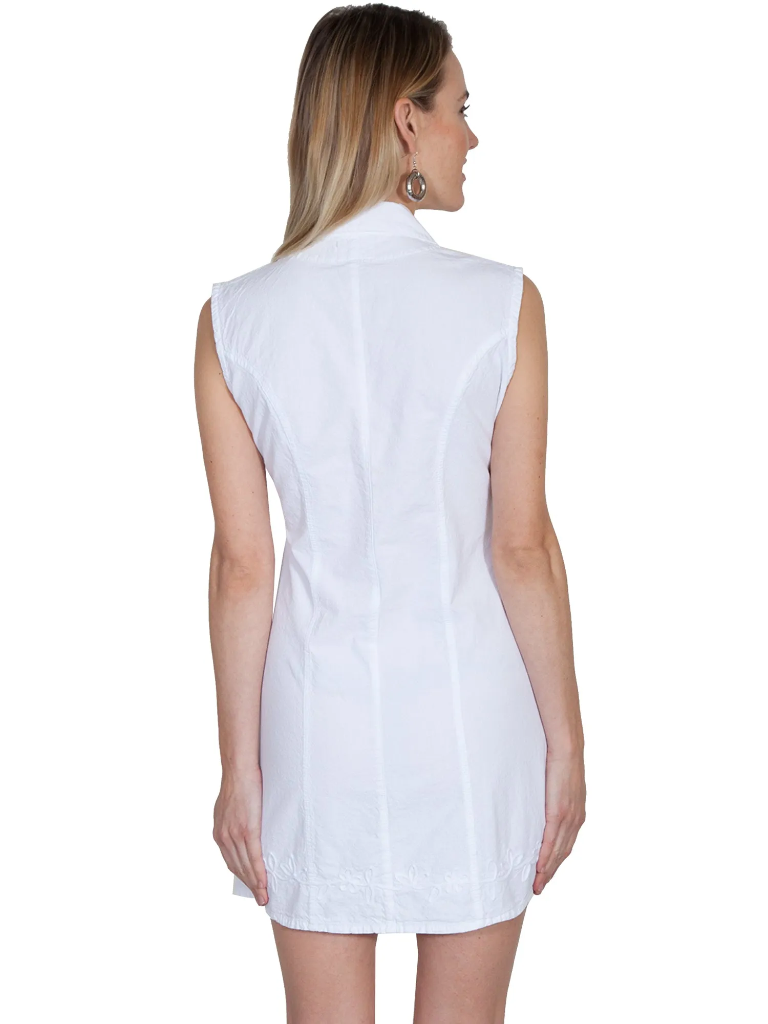 Scully Womens White 100% Cotton Floral Vine S/L Dress Zero Waste Pattern Design Casual Smart Casual Unisex Wear