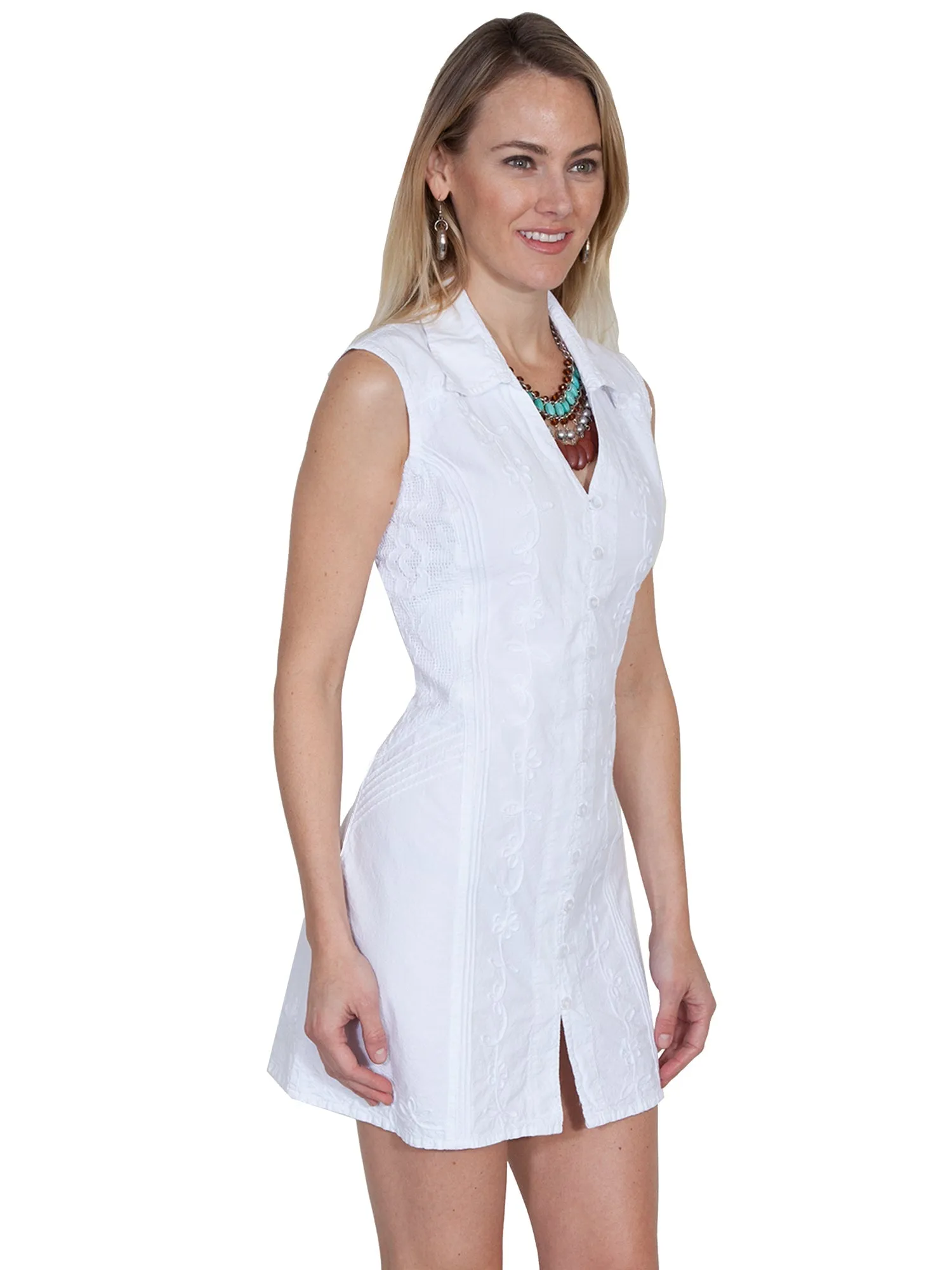 Chic Appearance Scully Womens White 100% Cotton Floral Vine S/L Dress