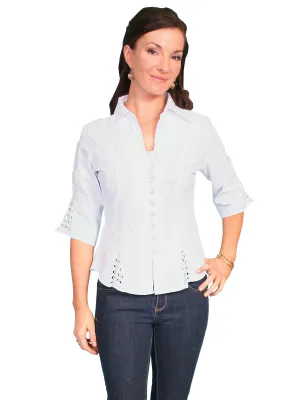 Scully Womens White 100% Cotton Floral Vine S/S Blouse Effortless Layer Scully Womens White 100% Cotton Floral Vine S/S Blouse Moisture Wicking Layer