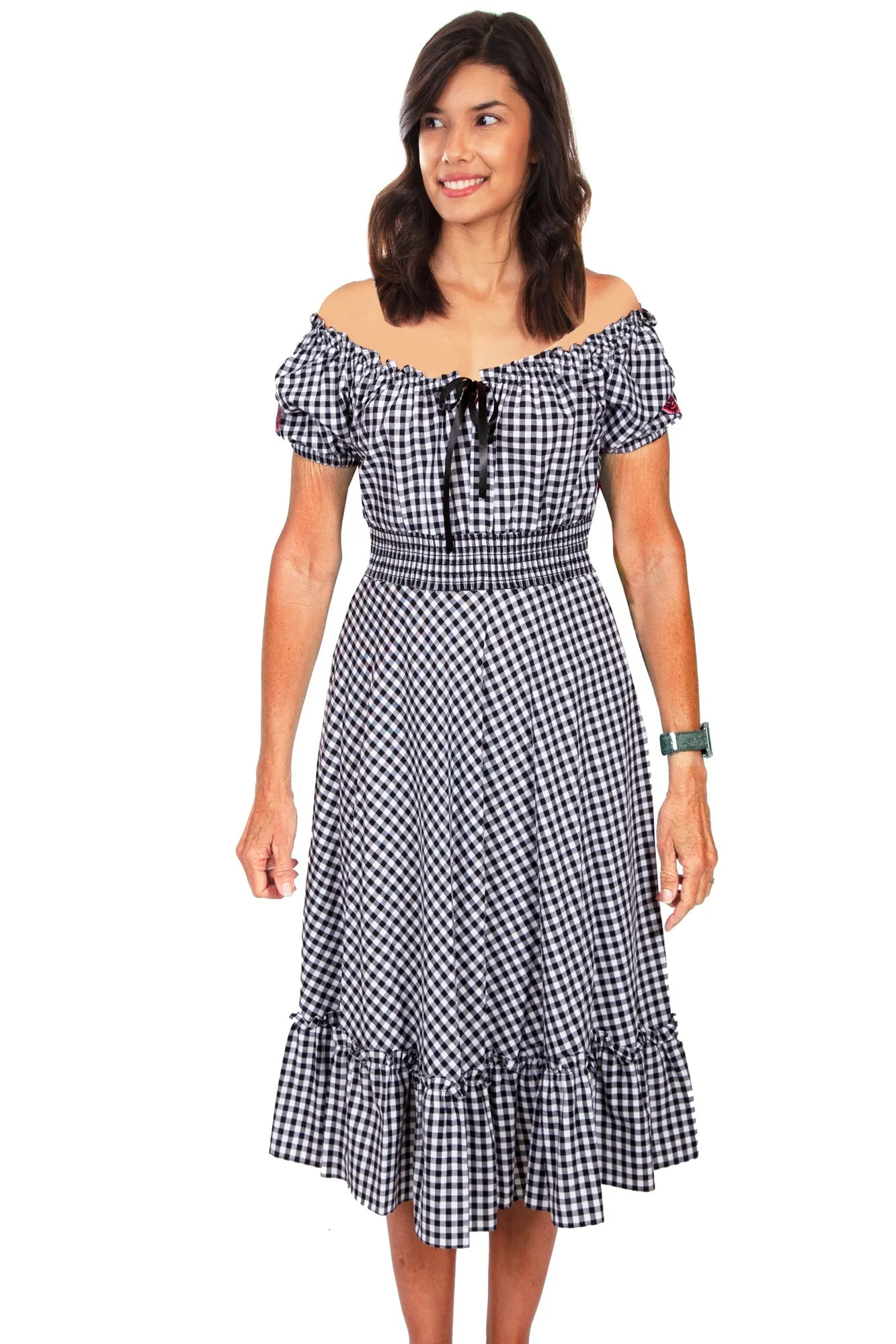 Timeless Piece Balanced Piece Scully Womens White 100% Cotton Gingham Check S/S Dress
