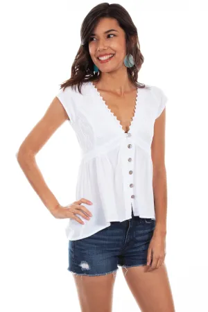Scully Womens White 100% Cotton Hi/Lo S/S Blouse Durable Buttons Scully Womens White 100% Cotton Hi/Lo S/S Blouse Affordable Fashion Flexible Wear