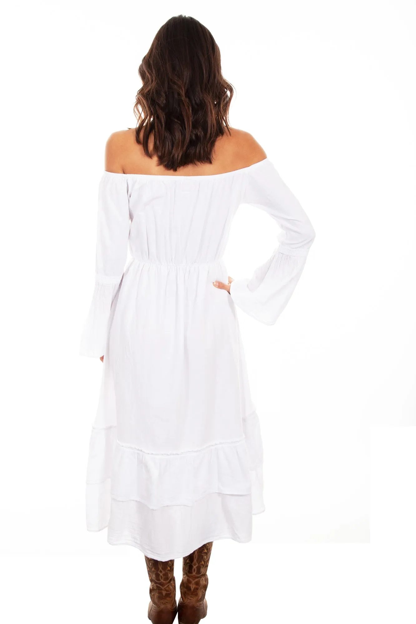 Scully Womens White 100% Cotton Scoop Neck L/S Dress Evening Stroll Athlete Fit Timeless Option