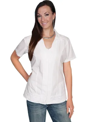 Scully Womens White 100% Cotton Soutache S/S Blouse Flattering Cut Scully Womens White 100% Cotton Soutache S/S Blouse Comfortable fit