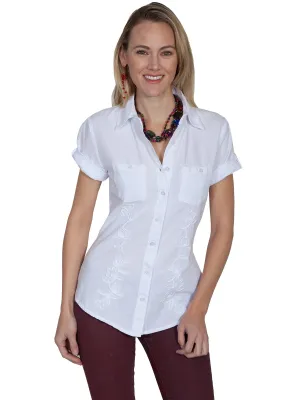 Scully Womens White 100% Cotton Soutache S/S Blouse Stylish Prints Scully Womens White 100% Cotton Soutache S/S Blouse Ombre look Functional Pocket