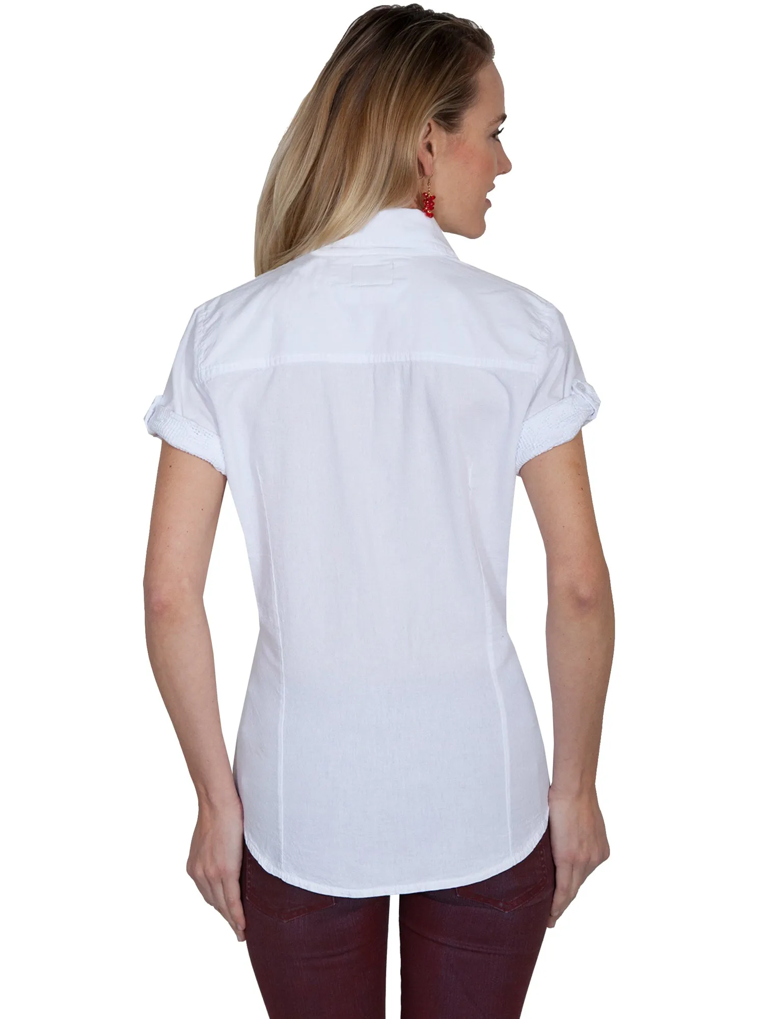 Scully Womens White 100% Cotton Soutache S/S Blouse Bold Graphics