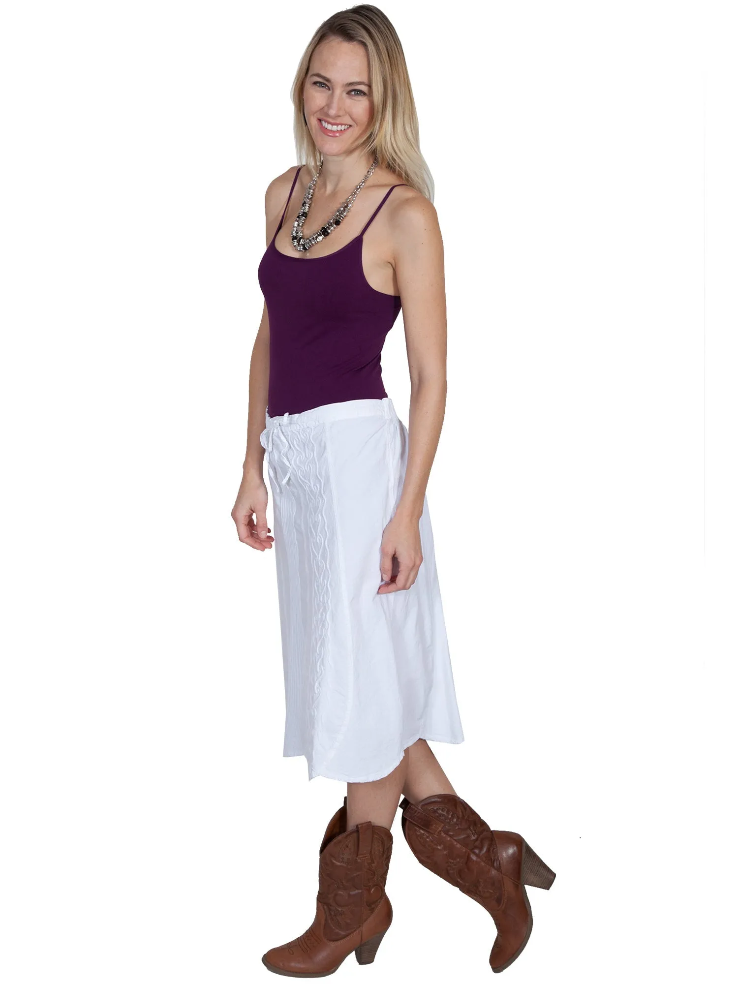 Clean Silhouette Scully Womens White 100% Cotton Tie Front Skirt