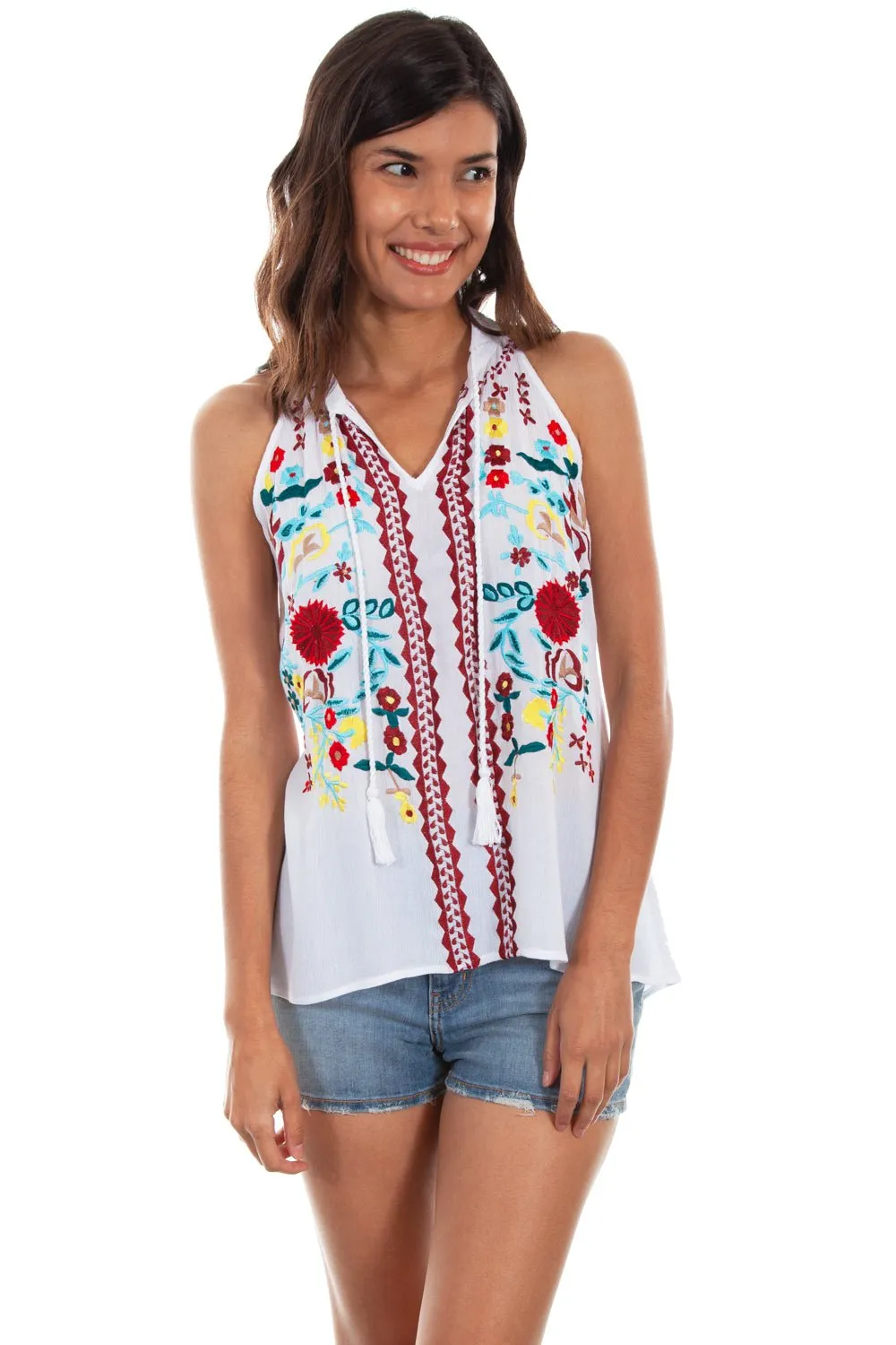 Scully Womens White Multi 100% Viscose Rick Rack Tank Top Chic Option