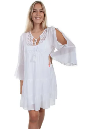 Scully Womens White Rayon Bodice Lace L/S Dress Casual Design Scully Womens White Rayon Bodice Lace L/S Dress Everyday Motion Office Wear Modern Rainy Day