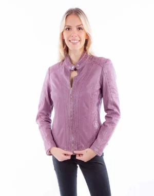 Scully Womens Zip Cafe Racer Lavender Leather Leather Jacket M Airy texture Trendy Wear Scully Womens Zip Cafe Racer Lavender Leather Leather Jacket M