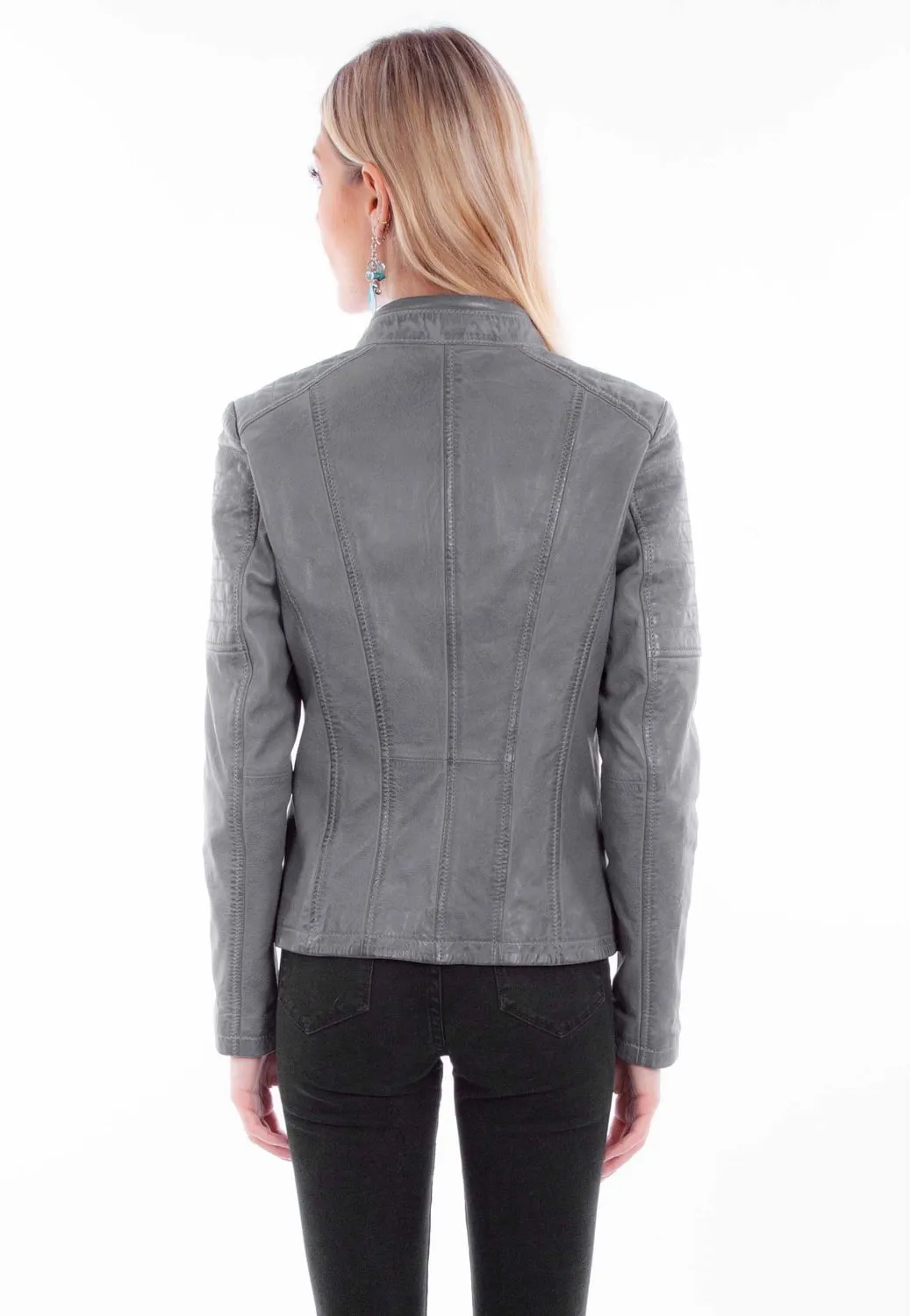 Scully Womens Zip Cafe Racer Sky Leather Leather Jacket Cool Day Look